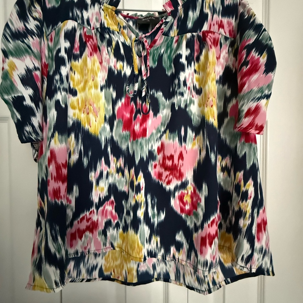 Women's Navy Floral Tie-Neck Blouse - Multi